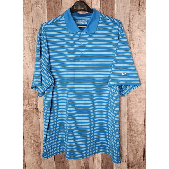 NIKE DRI-FIT Golf Short Sleeve Polo SHIRT Blue Green Stripe Men's size XL - Picture 1 of 5